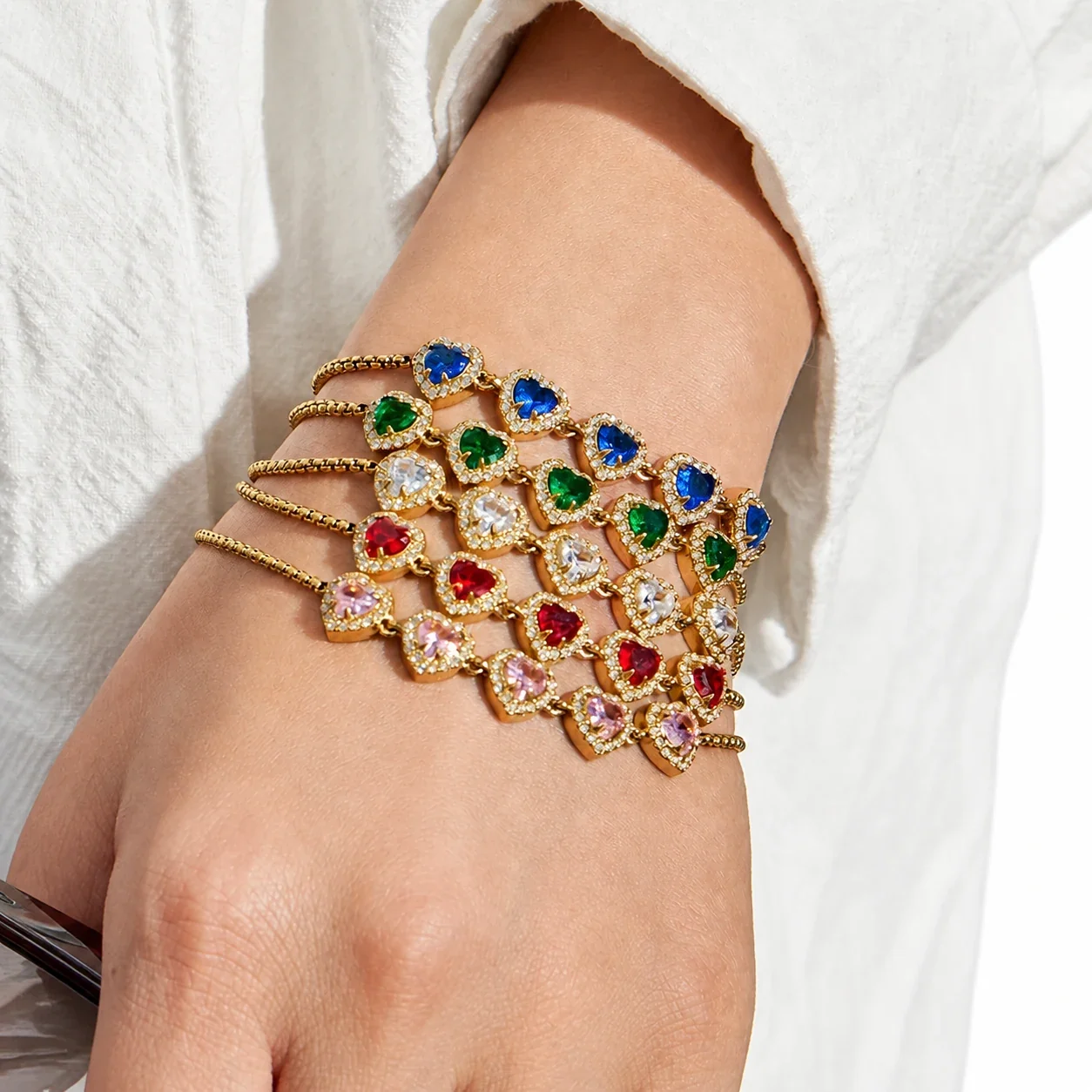 Radiant Heart CZ Halo Stainless Steel Bolo Bracelet