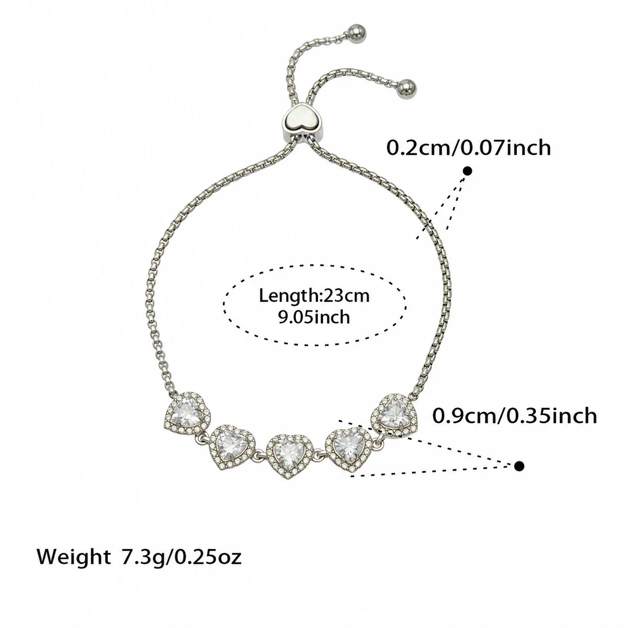 Radiant Heart CZ Halo Stainless Steel Bolo Bracelet - Silver Clear CZ