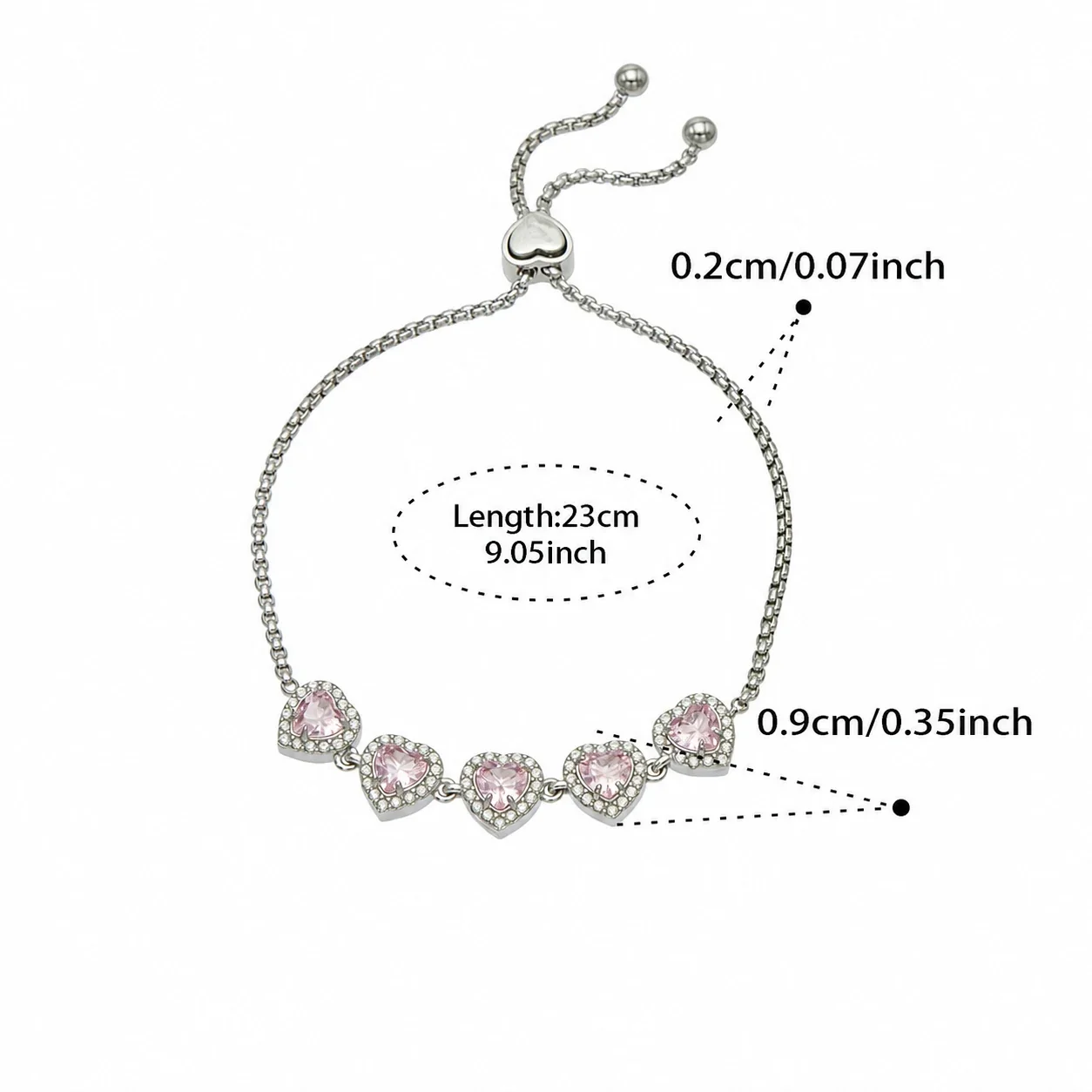Radiant Heart CZ Halo Stainless Steel Bolo Bracelet - Silver Pink CZ