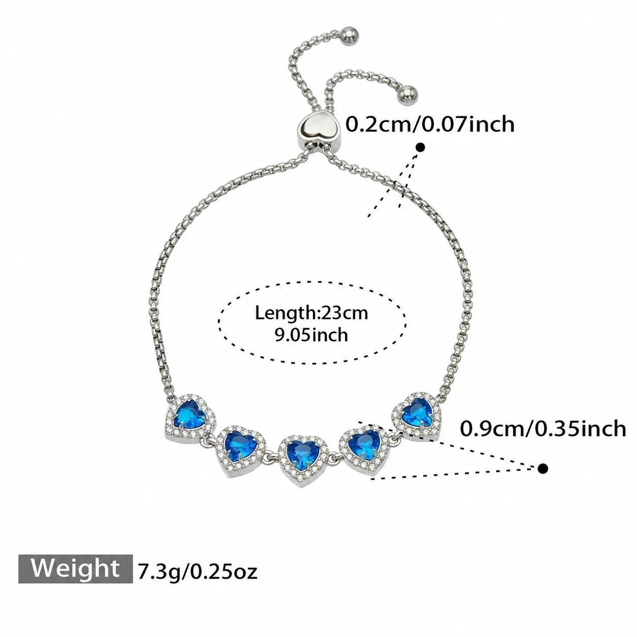 Radiant Heart CZ Halo Stainless Steel Bolo Bracelet - Silver Blue CZ