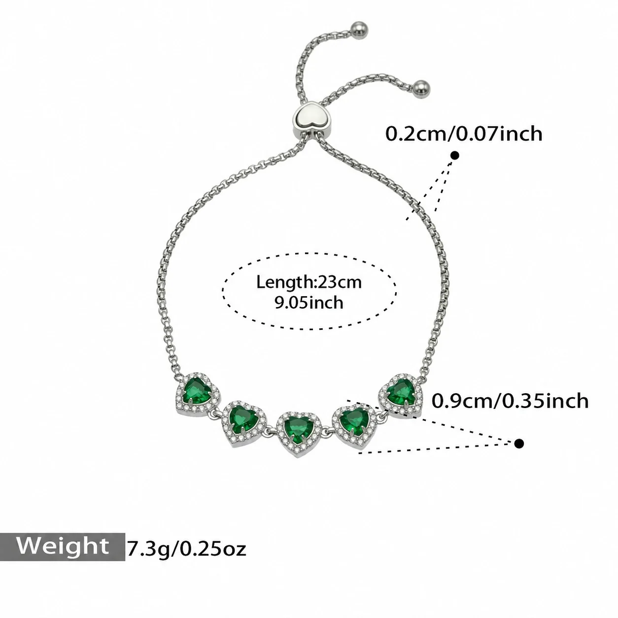 Radiant Heart CZ Halo Stainless Steel Bolo Bracelet - Silver Green CZ