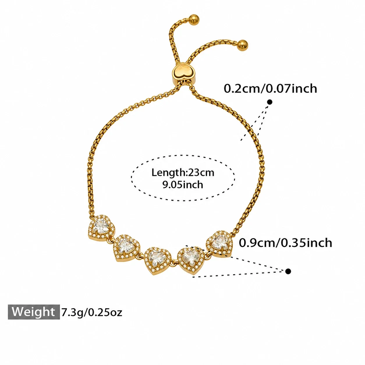 Radiant Heart CZ Halo Stainless Steel Bolo Bracelet - Gold Clear CZ