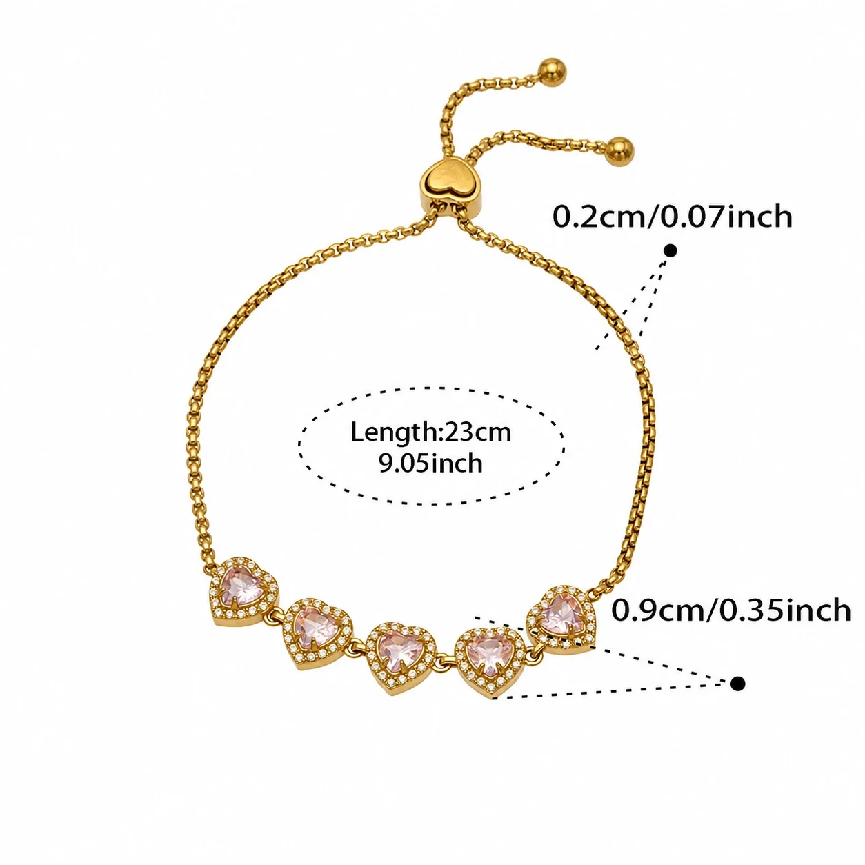 Radiant Heart CZ Halo Stainless Steel Bolo Bracelet - Gold Pink CZ