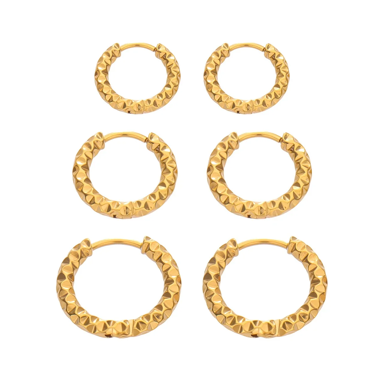 Faceted 18K Gold-Plated Stainless Steel Hoop Earrings