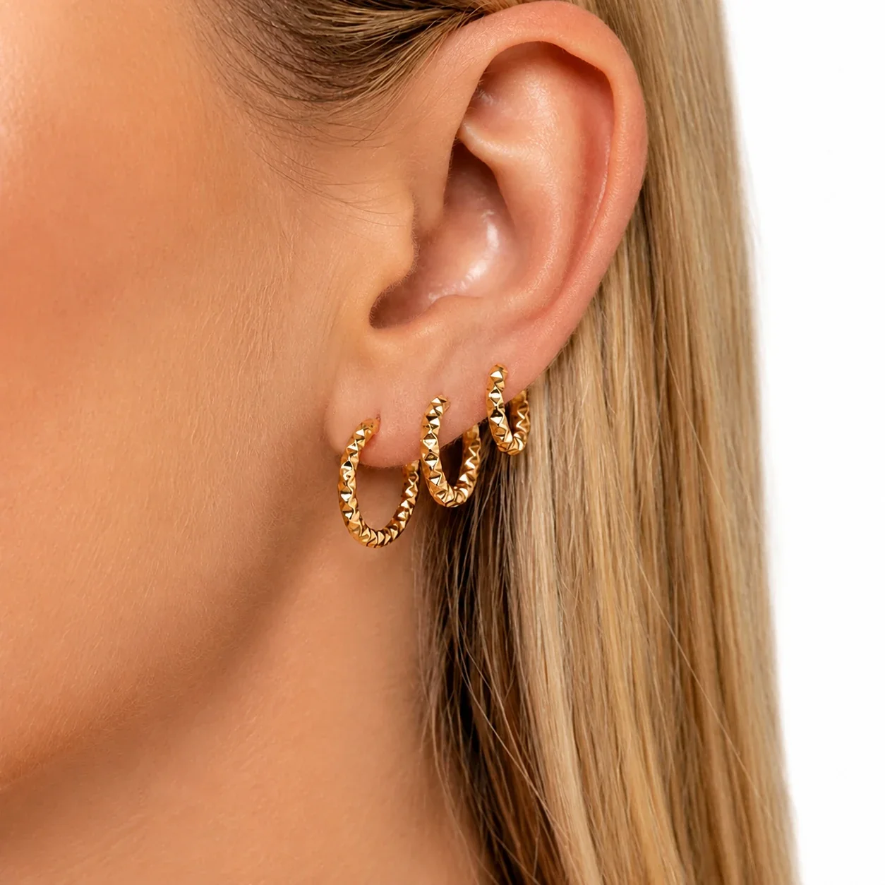 Faceted 18K Gold-Plated Stainless Steel Hoop Earrings