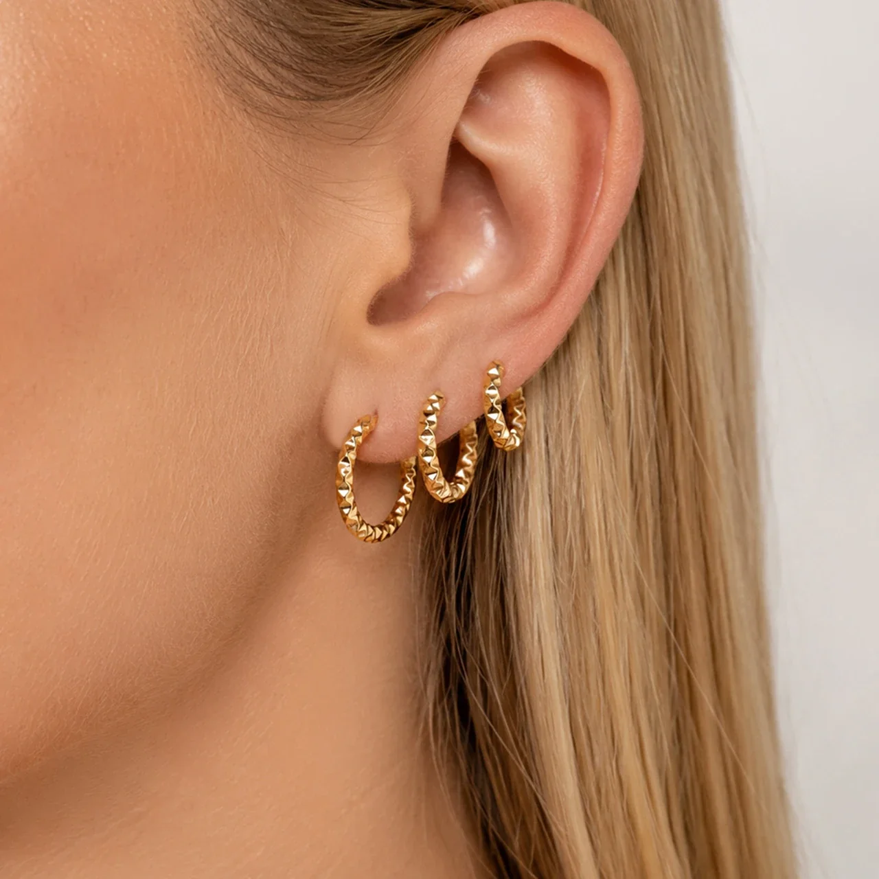 Faceted 18K Gold-Plated Stainless Steel Hoop Earrings