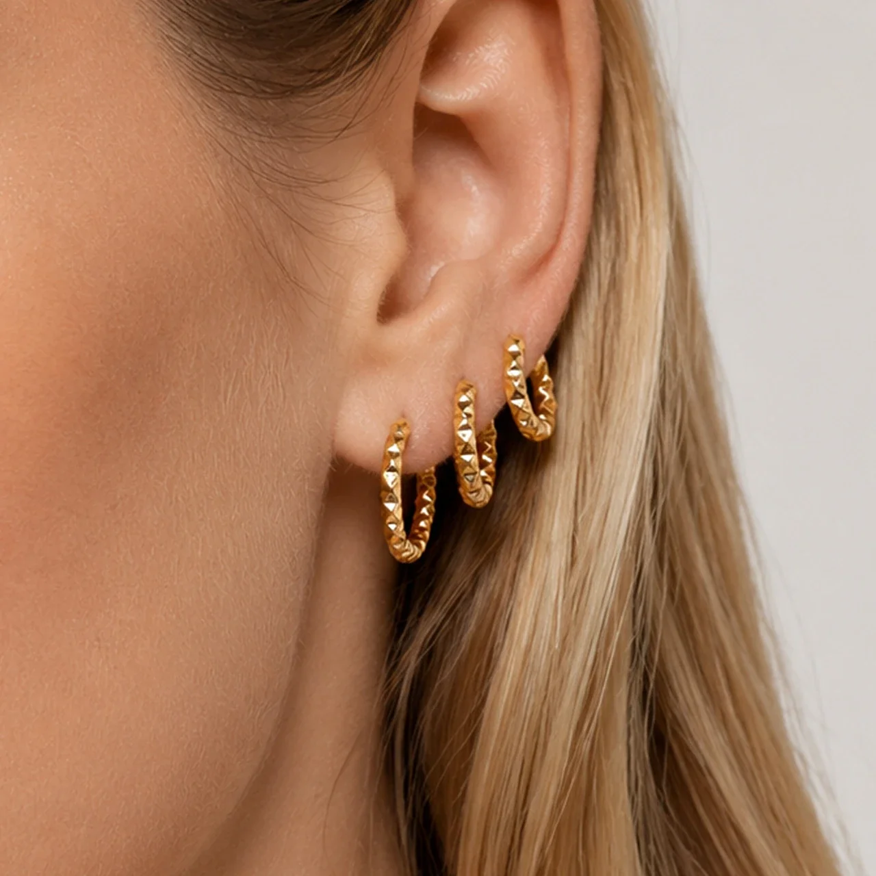Faceted 18K Gold-Plated Stainless Steel Hoop Earrings