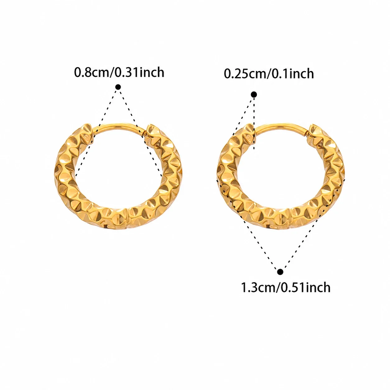 Faceted 18K Gold-Plated Stainless Steel Hoop Earrings - Gold 8 mm
