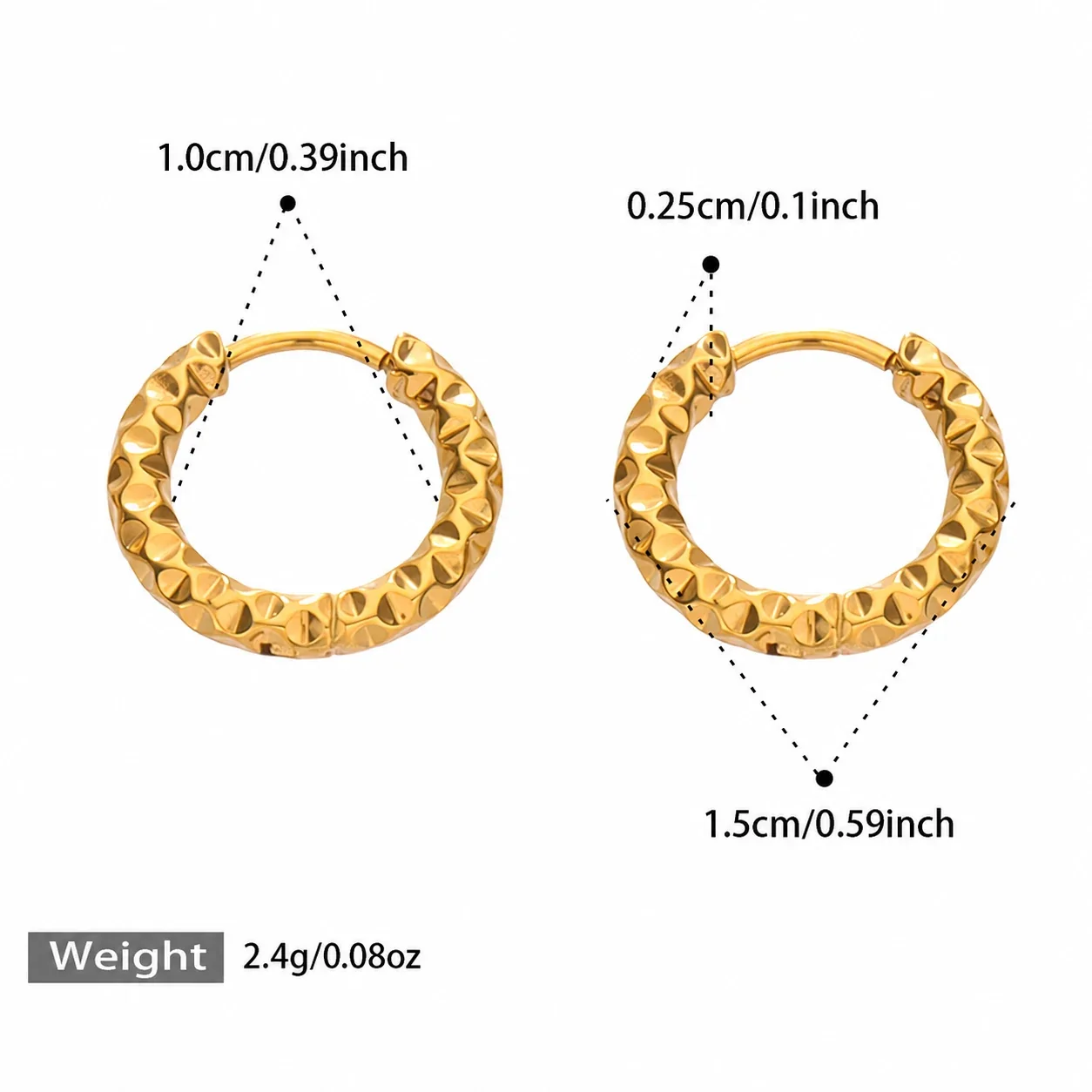 Faceted 18K Gold-Plated Stainless Steel Hoop Earrings - Gold 10 mm