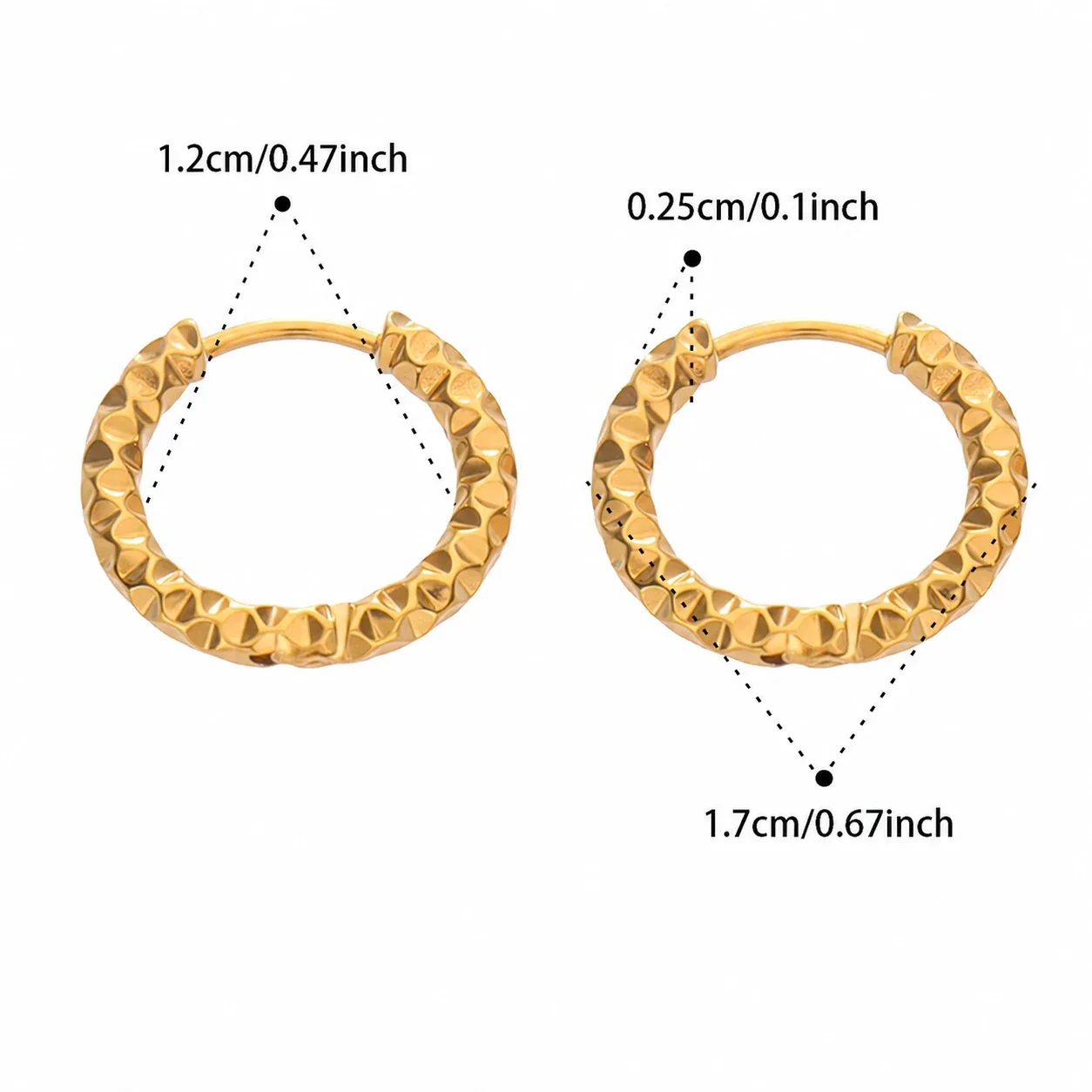Faceted 18K Gold-Plated Stainless Steel Hoop Earrings - Gold 12 mm