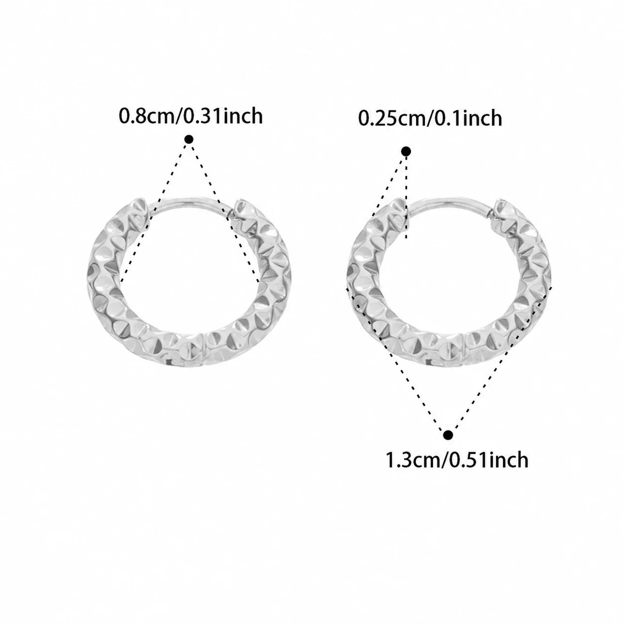 Faceted 18K Gold-Plated Stainless Steel Hoop Earrings - Silver 8 mm
