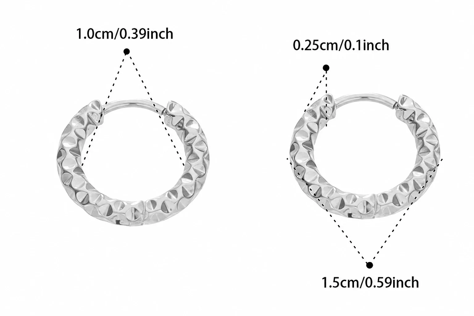 Faceted 18K Gold-Plated Stainless Steel Hoop Earrings - Silver 10 mm