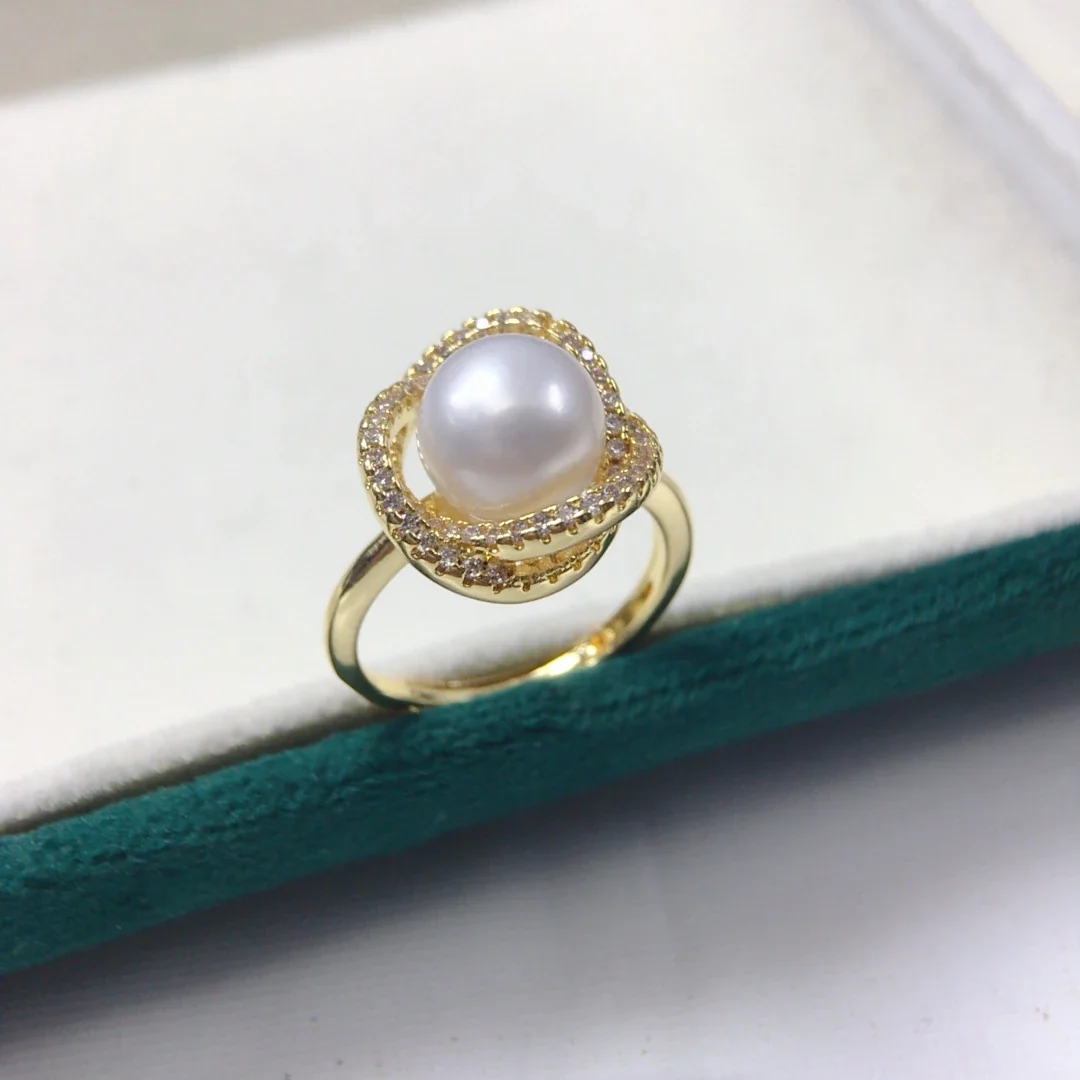 Lustrous Freshwater Pearl Pavé Bird Nest Adjustable Ring