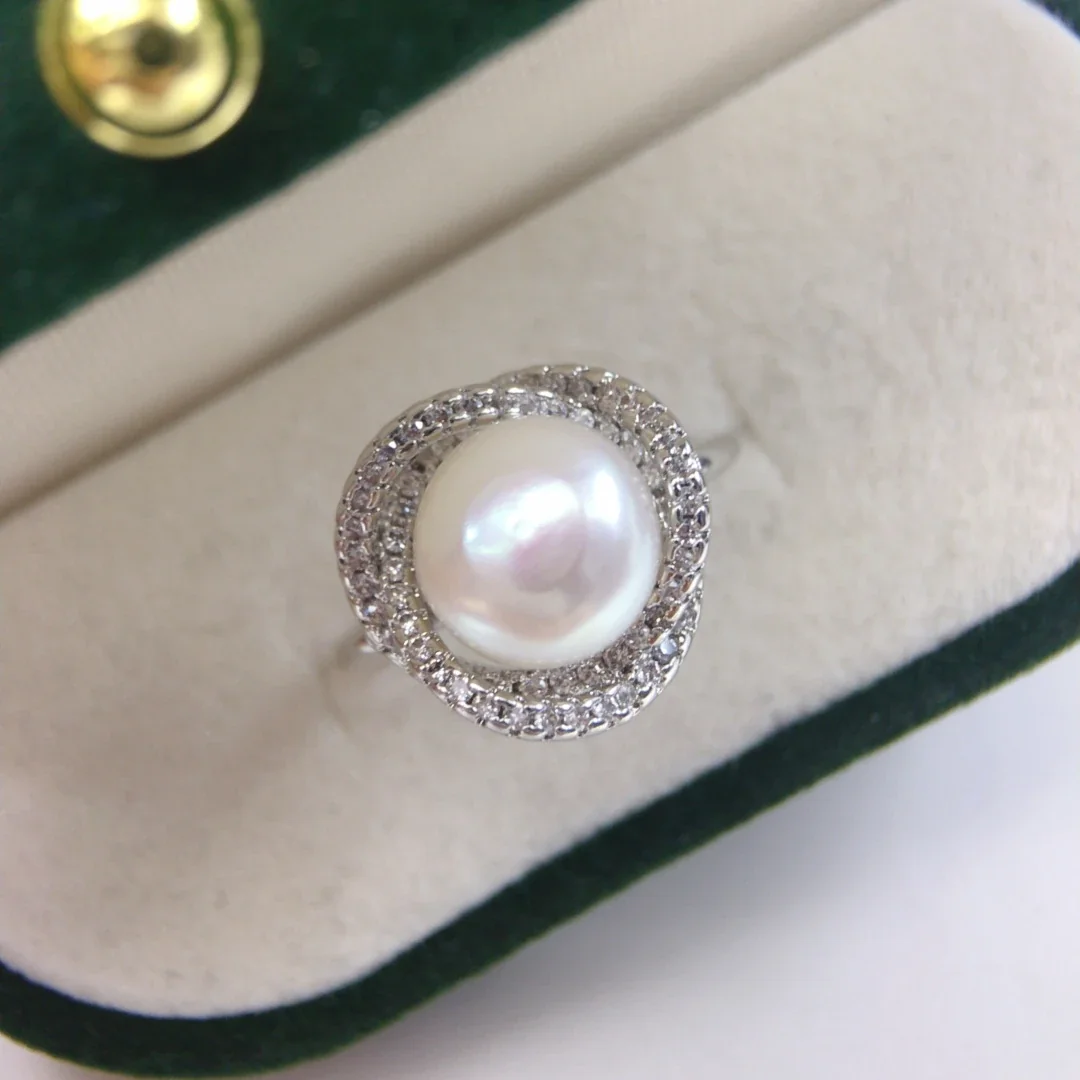 Lustrous Freshwater Pearl Pavé Bird Nest Adjustable Ring