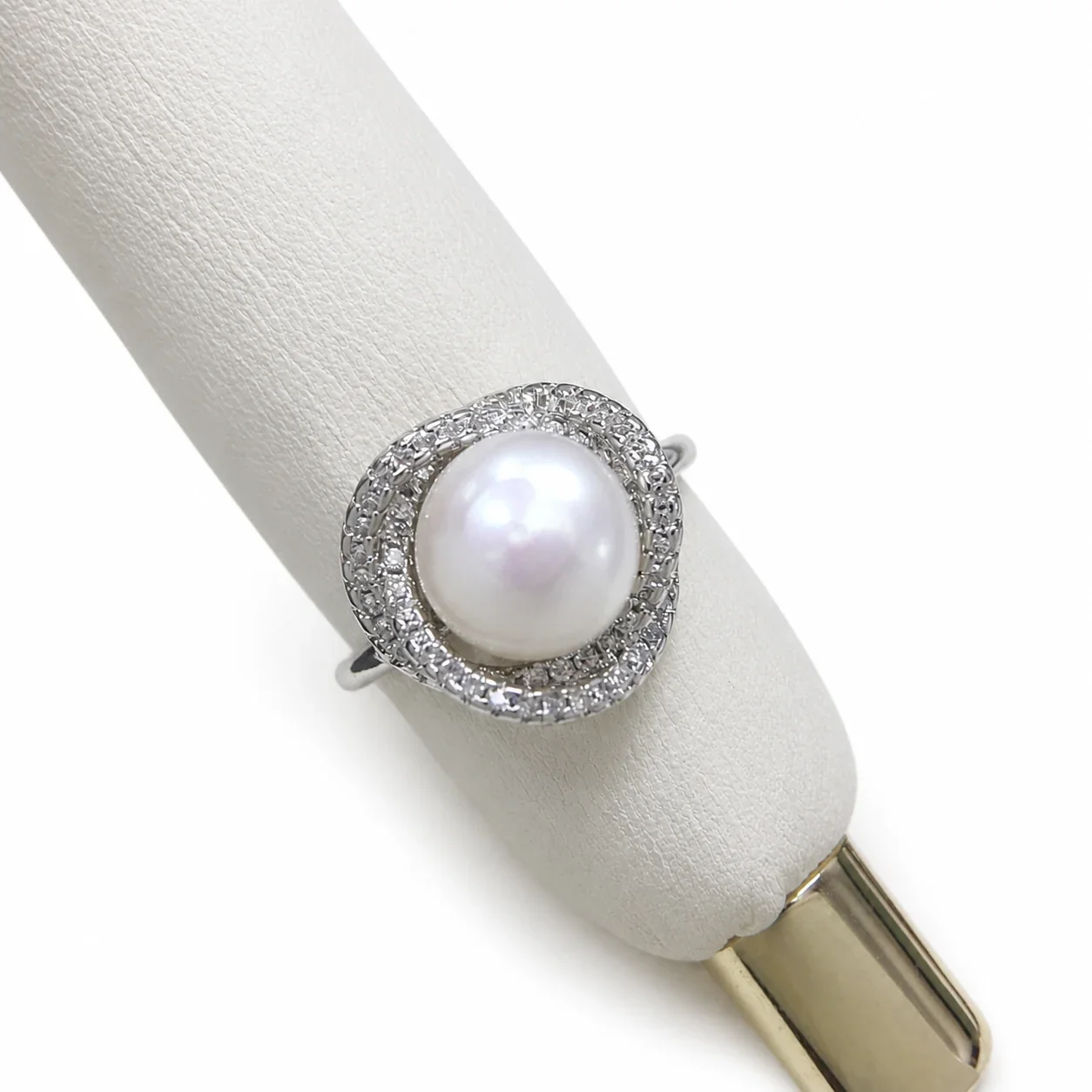 Lustrous Freshwater Pearl Pavé Bird Nest Adjustable Ring