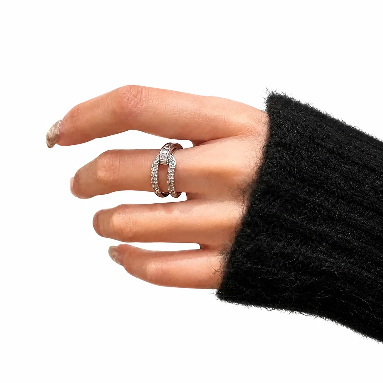 Sculptural Silver-Plated Pavé Open Knot Copper Ring