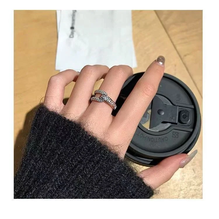 Sculptural Silver-Plated Pavé Open Knot Copper Ring