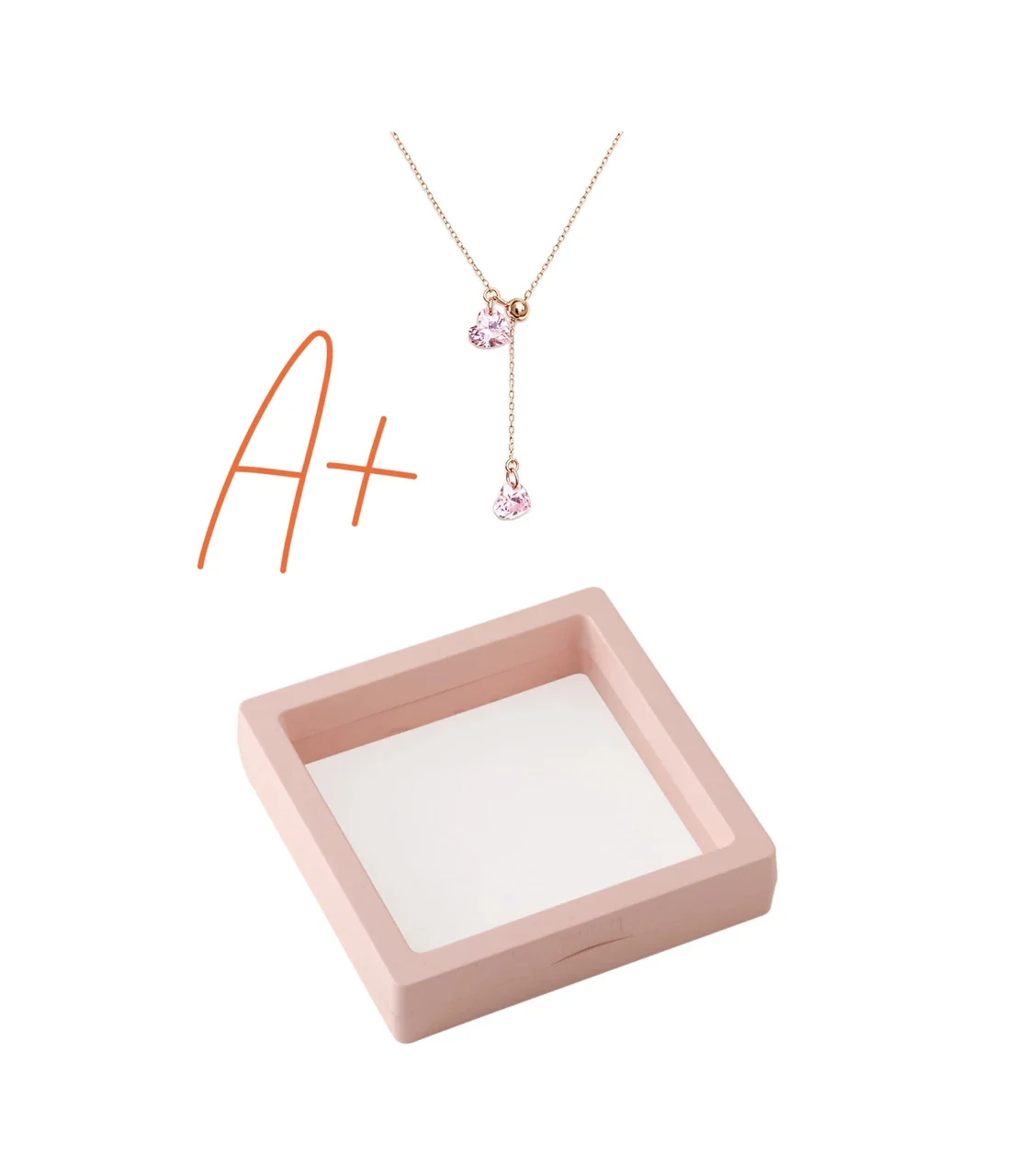 Delicate 925 Sterling Silver Pink Heart Y-Drop Necklace - Rose Gold Tone with PE Box