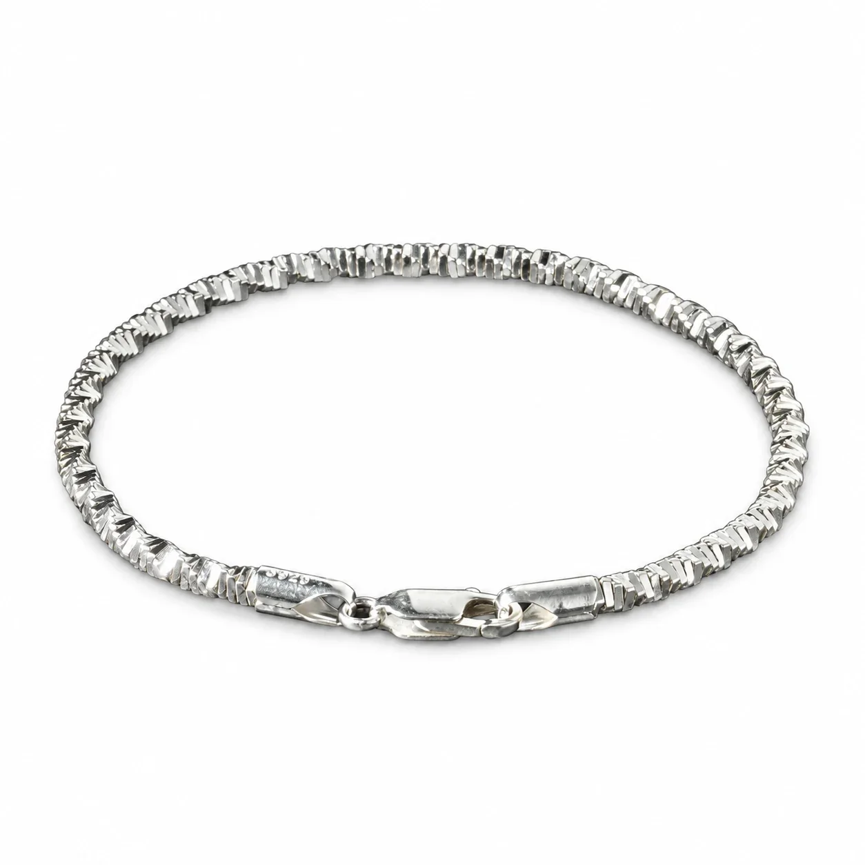 Textured 925 Sterling Silver Faceted Slim Chain Bracelet