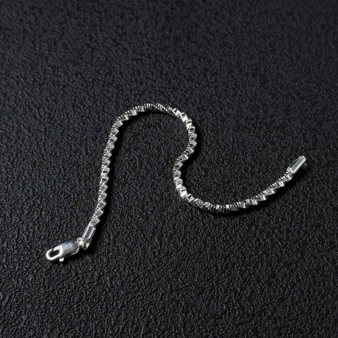 Textured 925 Sterling Silver Faceted Slim Chain Bracelet
