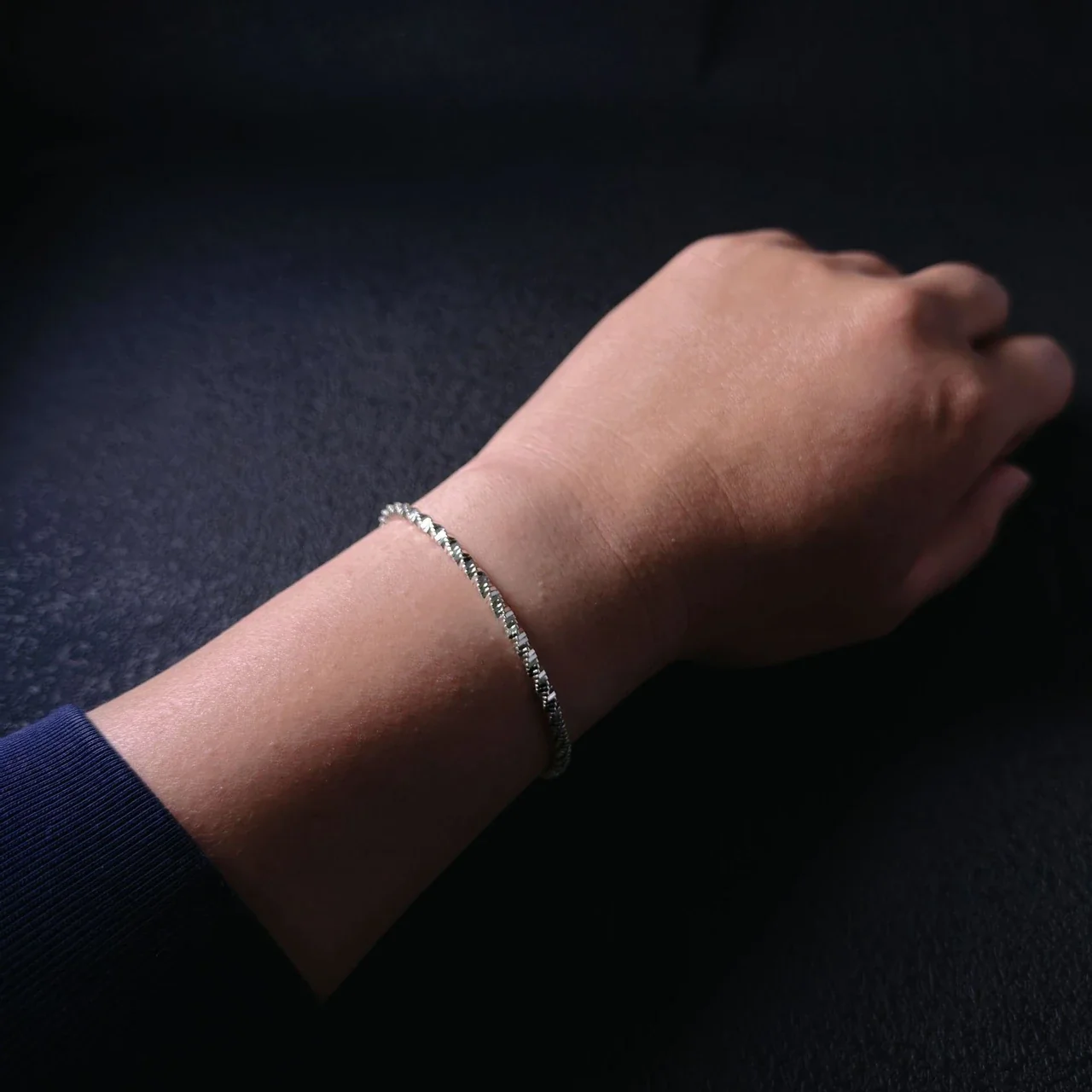 Textured 925 Sterling Silver Faceted Slim Chain Bracelet