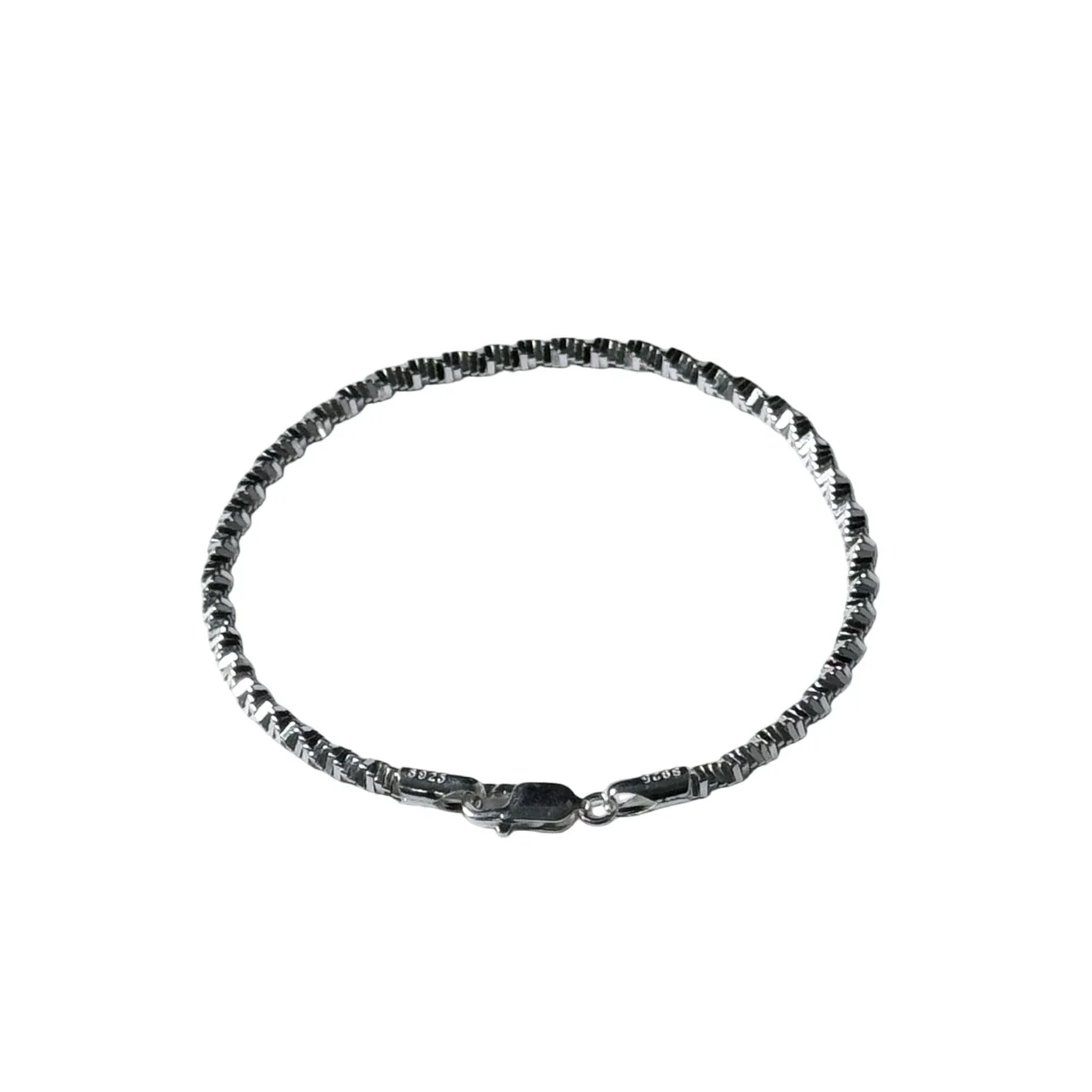 Textured 925 Sterling Silver Faceted Slim Chain Bracelet