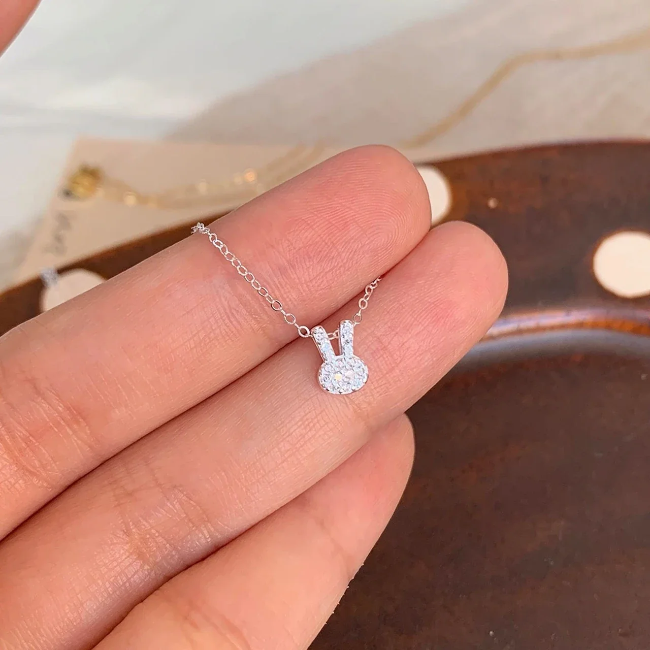 Dainty 925 Sterling Silver Pavé Rabbit Pendant Necklace