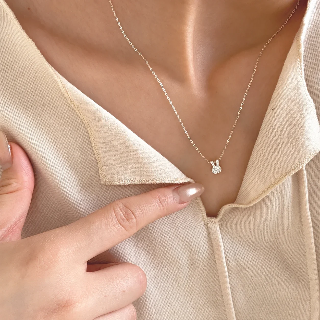 Dainty 925 Sterling Silver Pavé Rabbit Pendant Necklace