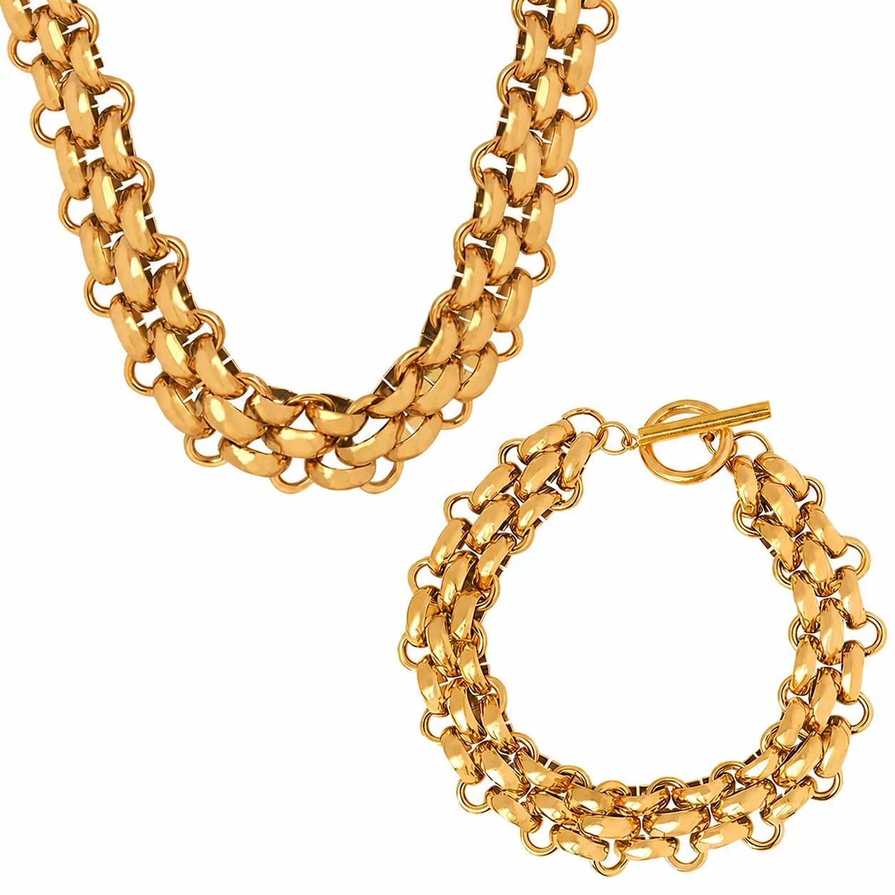 Bold Gold PVD Layered Curb Link OT Clasp Bracelet