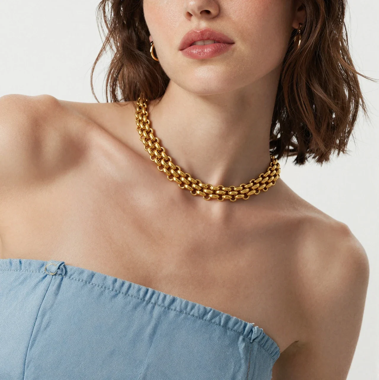Bold Gold PVD Layered Curb Link OT Clasp Bracelet