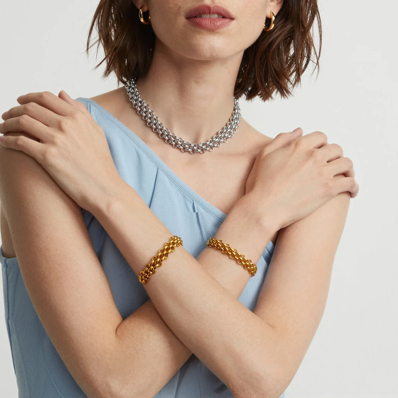 Bold Gold PVD Layered Curb Link OT Clasp Bracelet