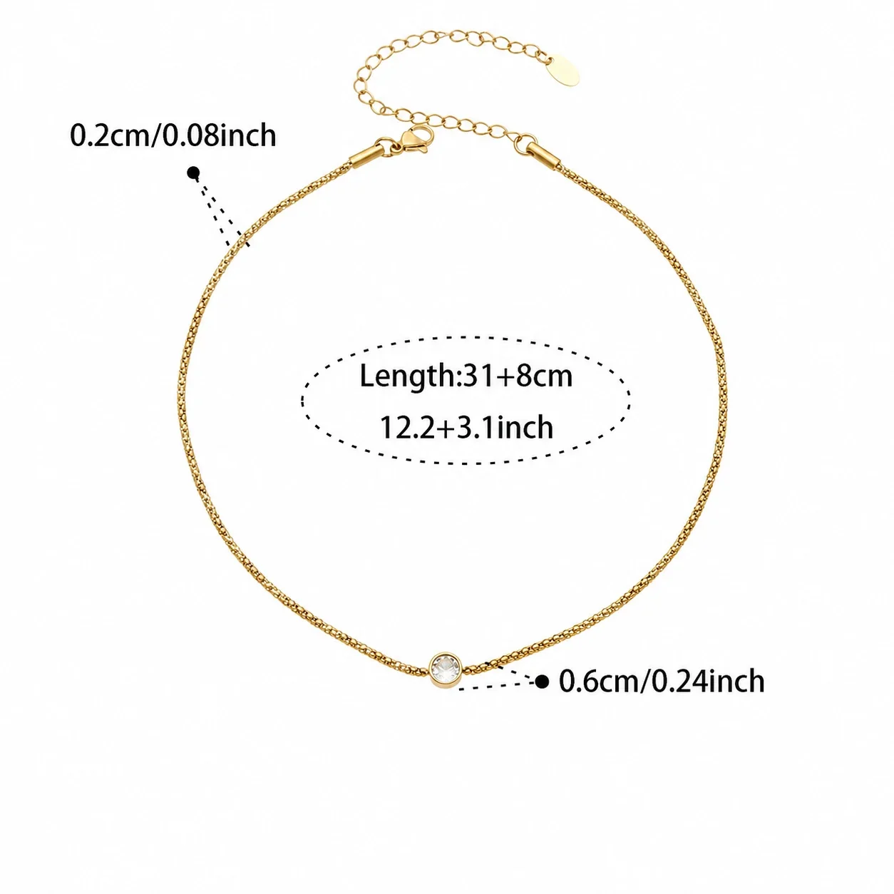 Delicate Gold-Plated CZ Drop Charm Stainless Steel Bracelet - Gold CZ 31+8 cm