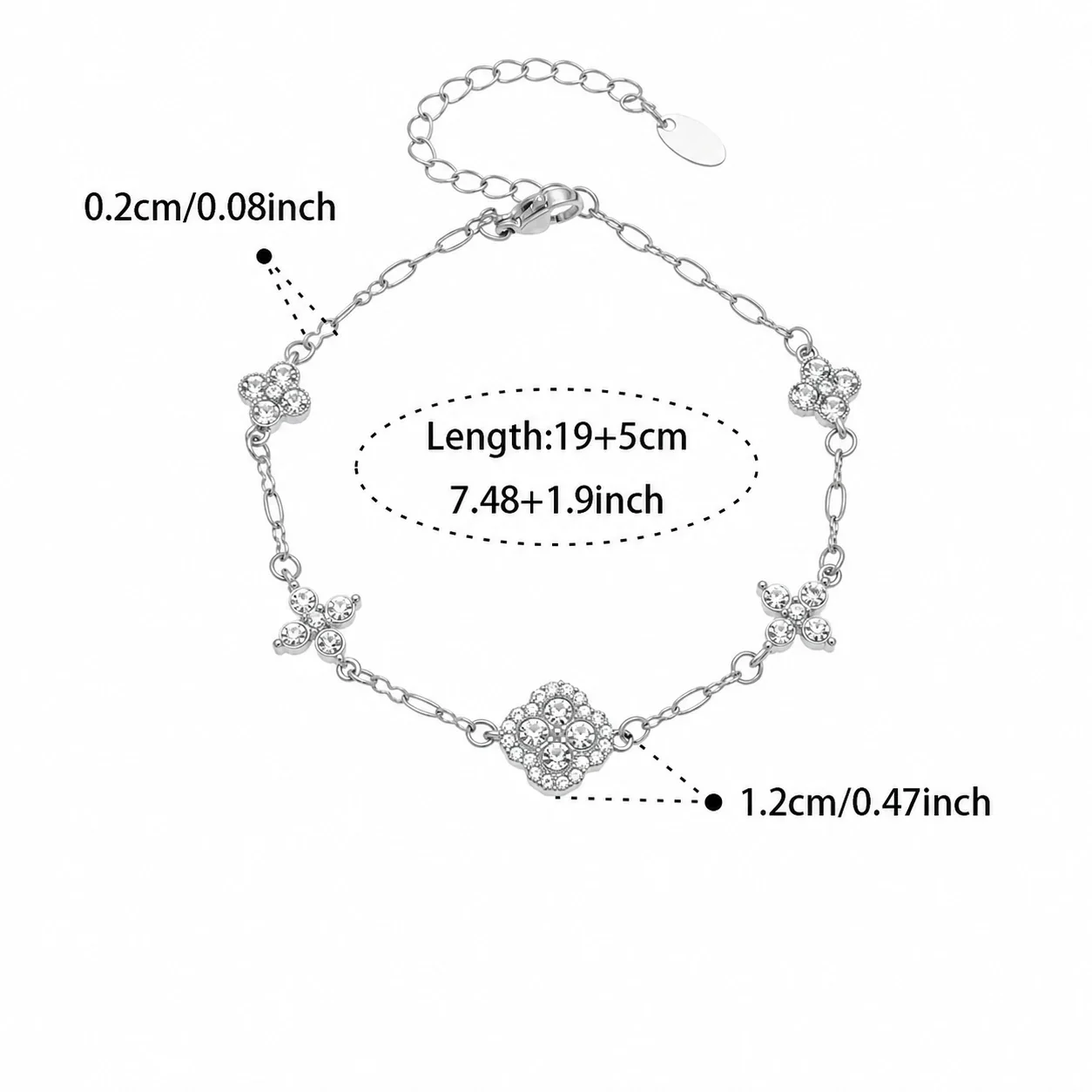 Radiant Gold-Plated Stainless Steel Clover CZ Chain Bracelet - Silver CZ 19+5 cm