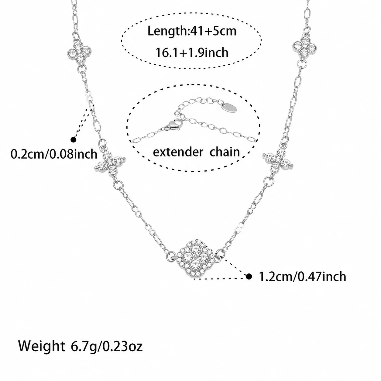 Radiant Gold-Plated Stainless Steel Clover CZ Chain Bracelet - Silver CZ 41+5 cm