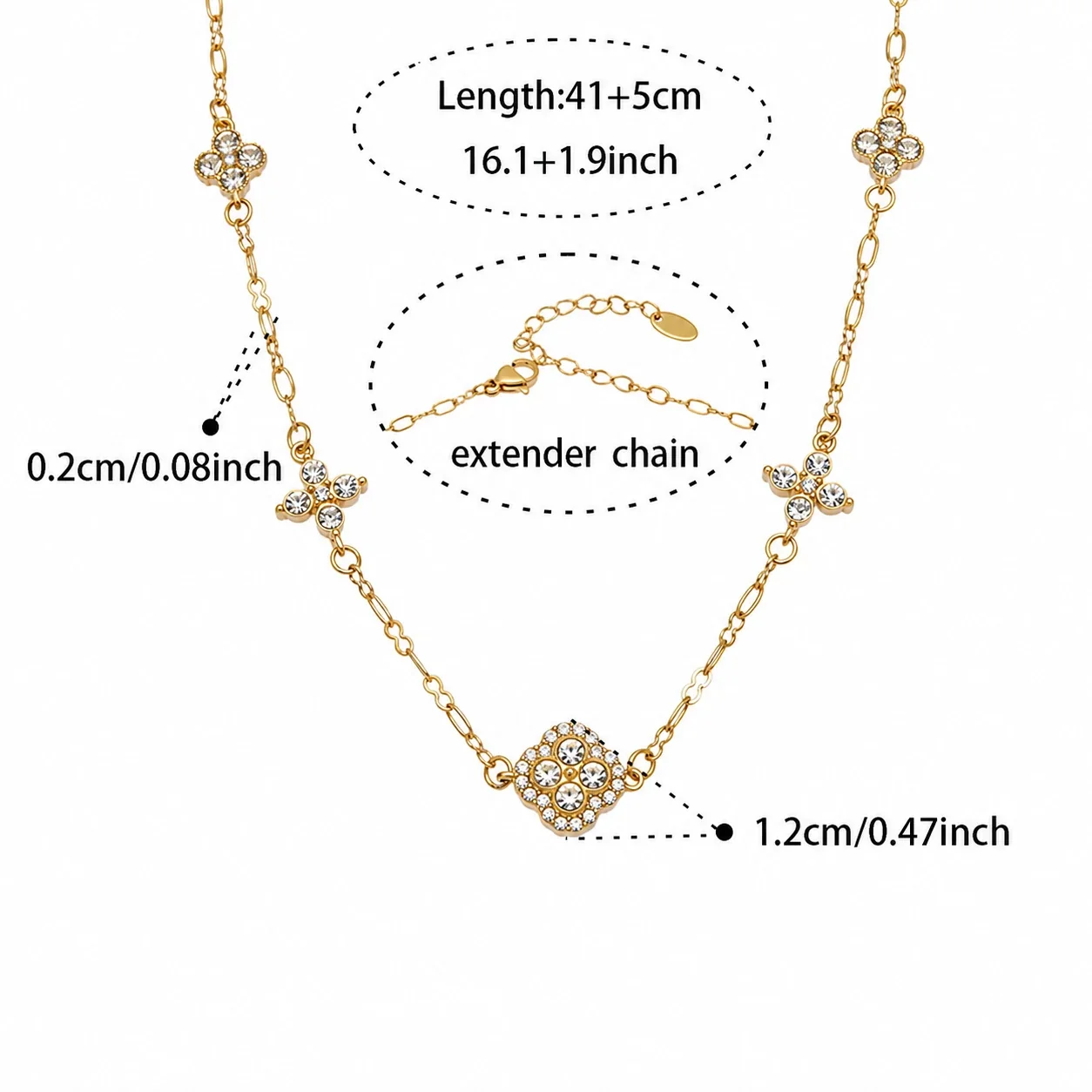 Radiant Gold-Plated Stainless Steel Clover CZ Chain Bracelet - Gold CZ 41+5 cm