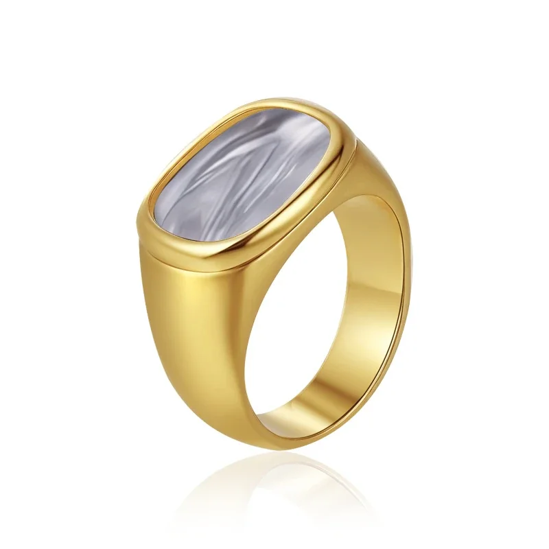 Sculptural 18K Gold-Plated Baguette Stone Wide-Band Ring