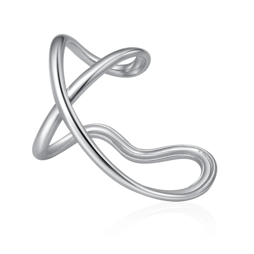 Sculptural 18K Gold-Plated Baguette Stone Wide-Band Ring - Silver Open