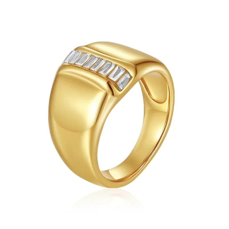 Sculptural 18K Gold-Plated Baguette Stone Wide-Band Ring - Gold Size