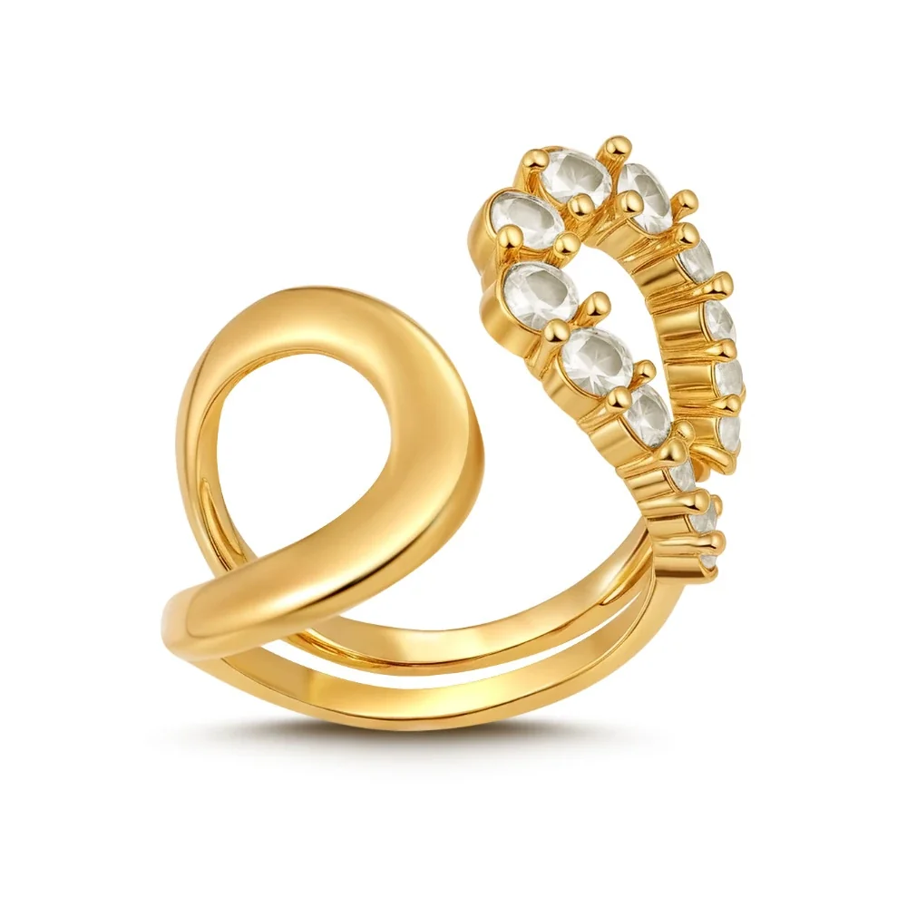Sculptural 18K Gold-Plated Baguette Stone Wide-Band Ring - Gold