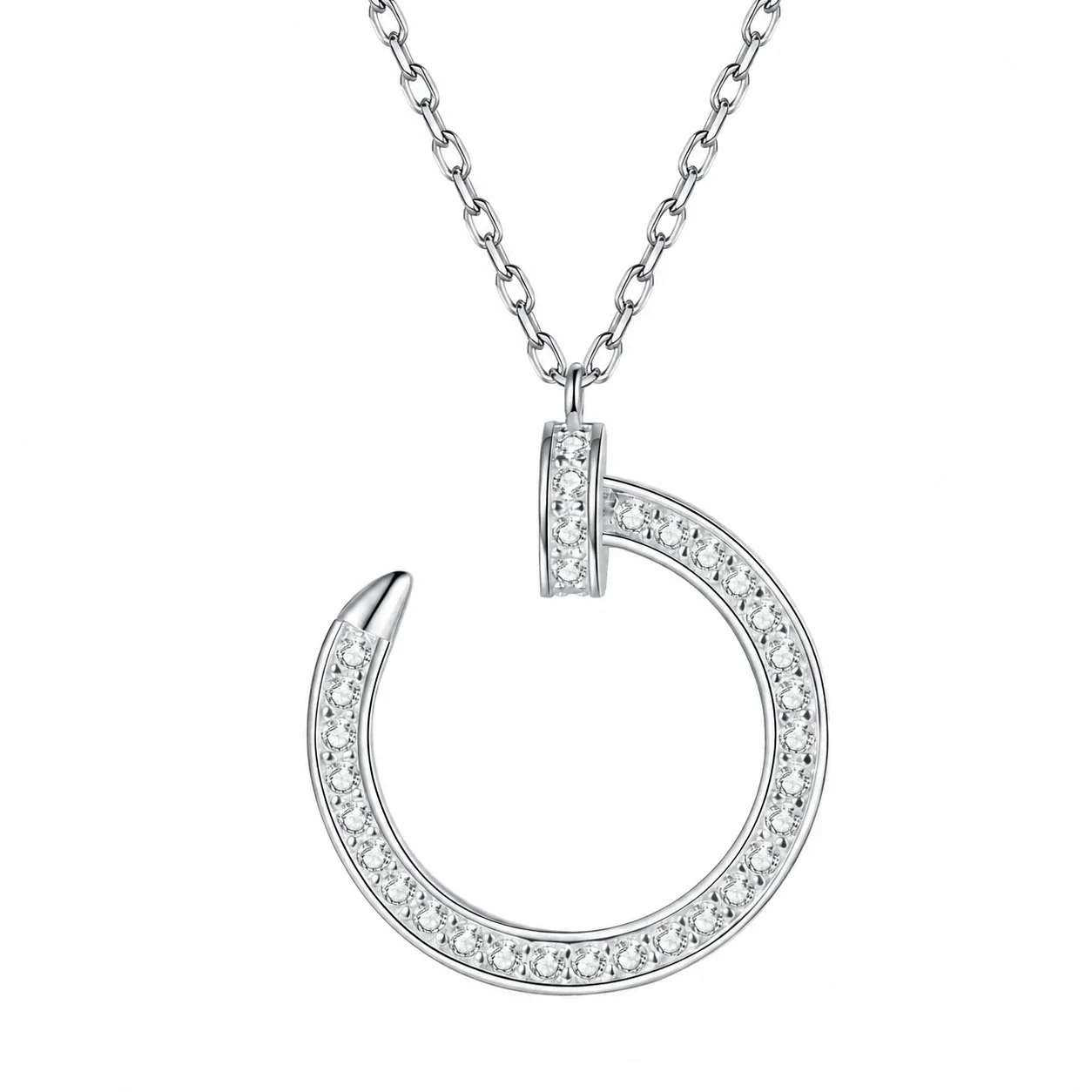 Polished U-Hoop 925 Sterling Silver Pavé Moissanite Necklace