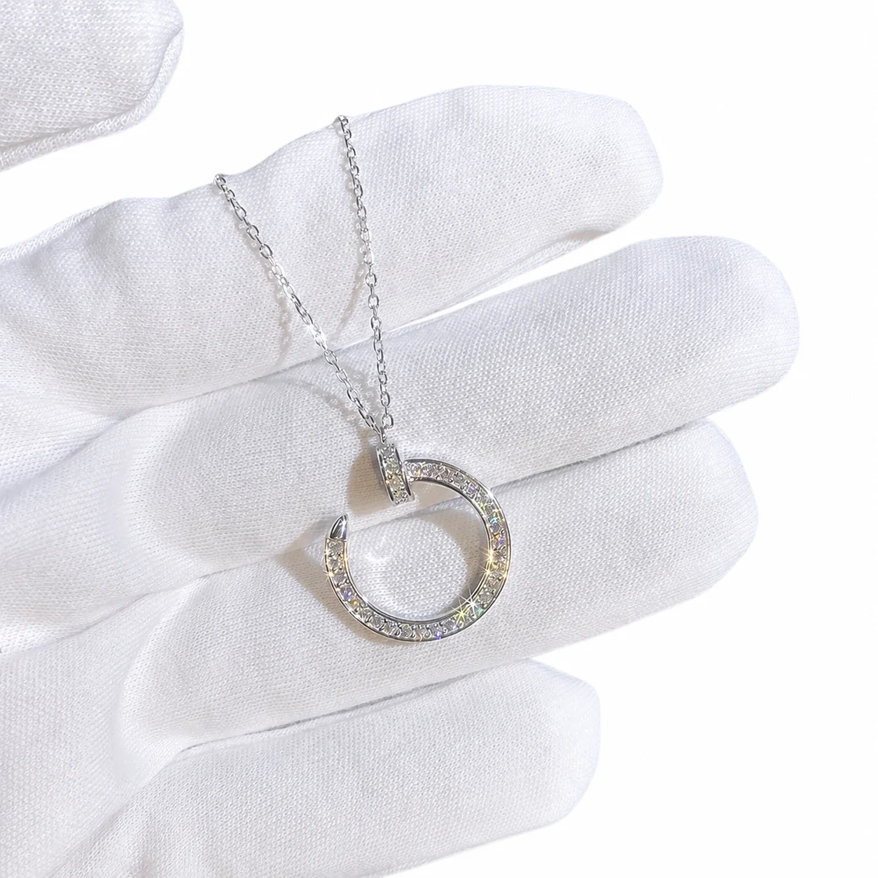Polished U-Hoop 925 Sterling Silver Pavé Moissanite Necklace