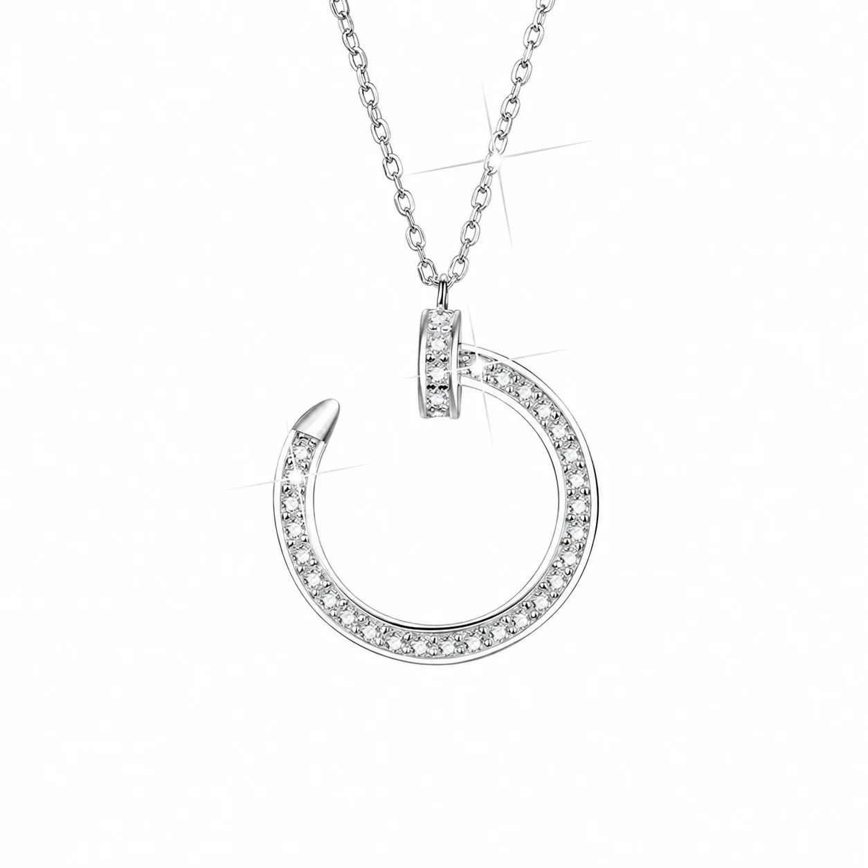 Polished U-Hoop 925 Sterling Silver Pavé Moissanite Necklace