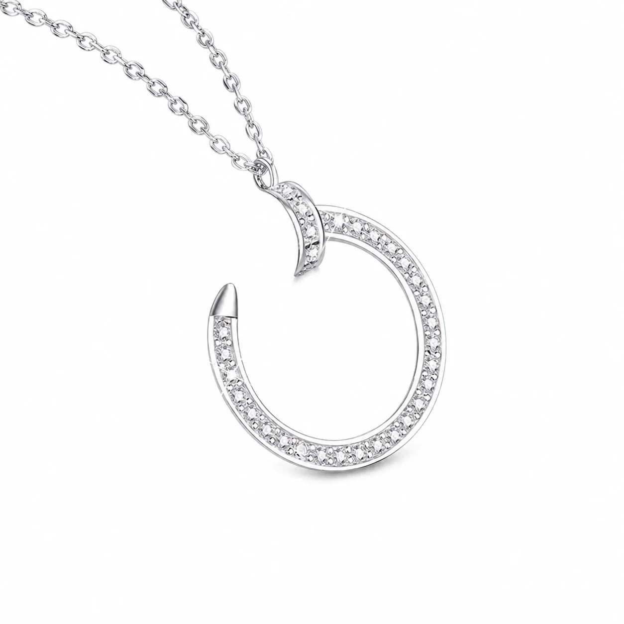 Polished U-Hoop 925 Sterling Silver Pavé Moissanite Necklace