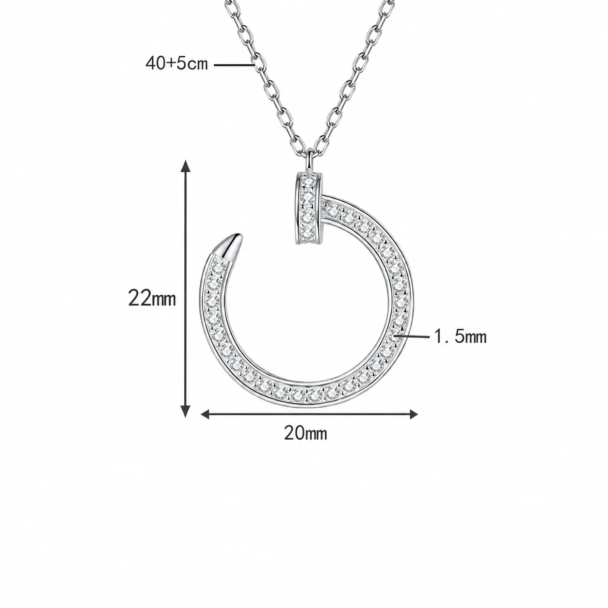 Polished U-Hoop 925 Sterling Silver Pavé Moissanite Necklace - Pavé Moissanite