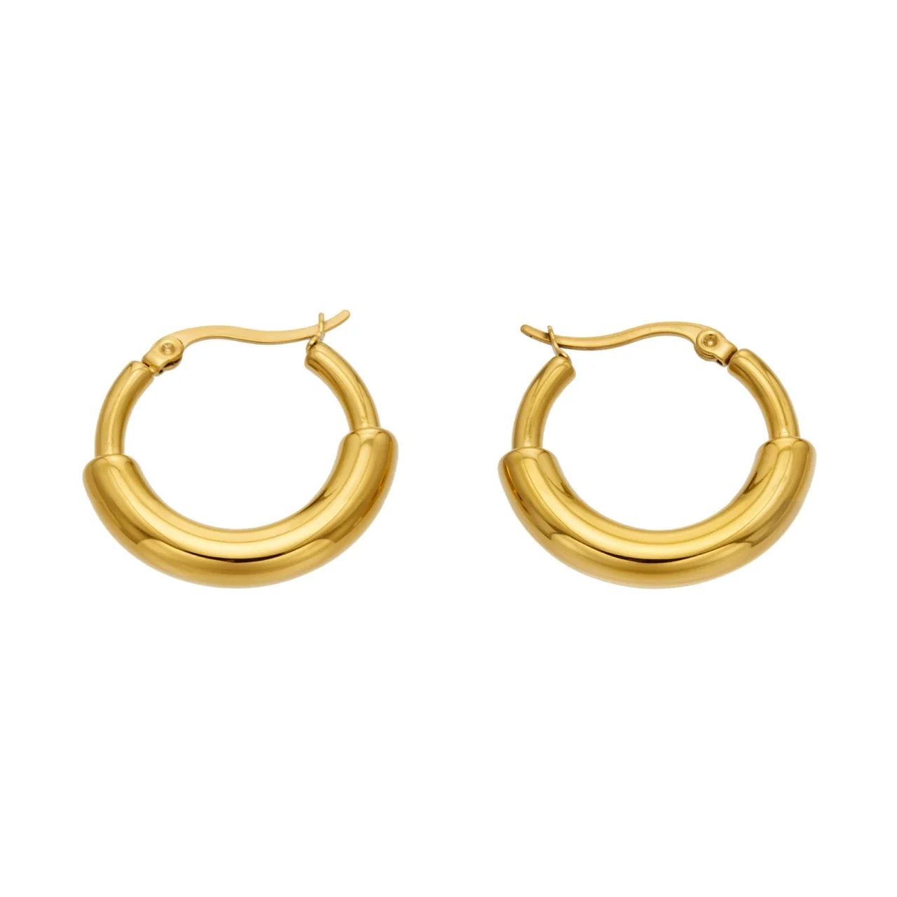 Sculptural Gold-Plated Wide Dome C-Hoop Earrings