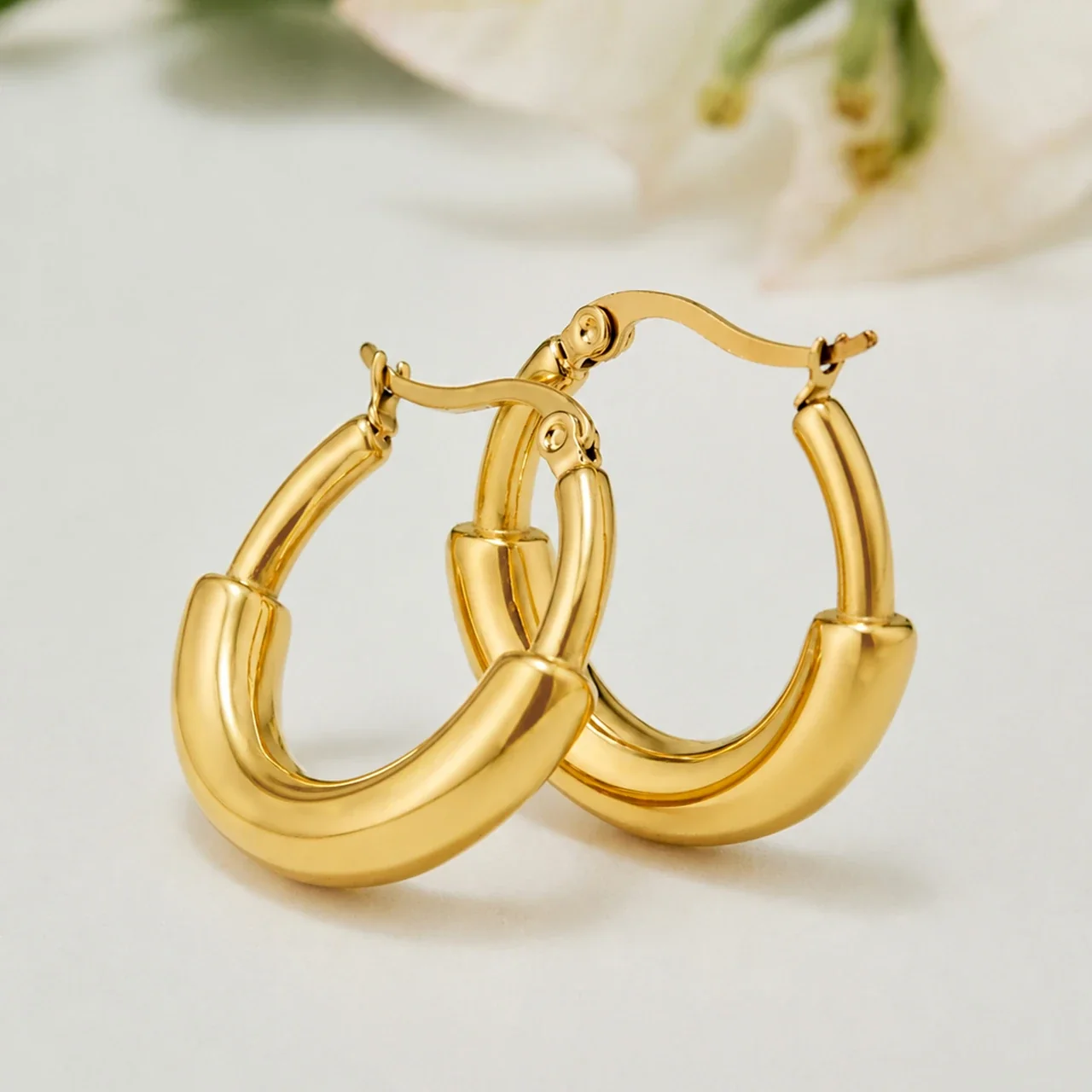 Sculptural Gold-Plated Wide Dome C-Hoop Earrings