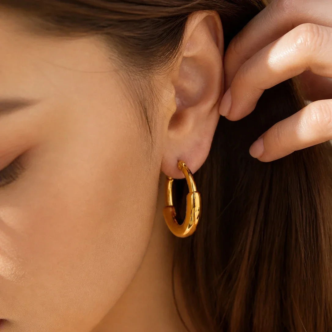 Sculptural Gold-Plated Wide Dome C-Hoop Earrings