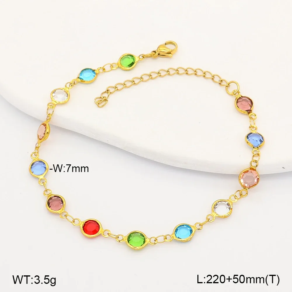 Vibrant Stainless Steel Round Glass Bezel-Set Anklet - Mixed