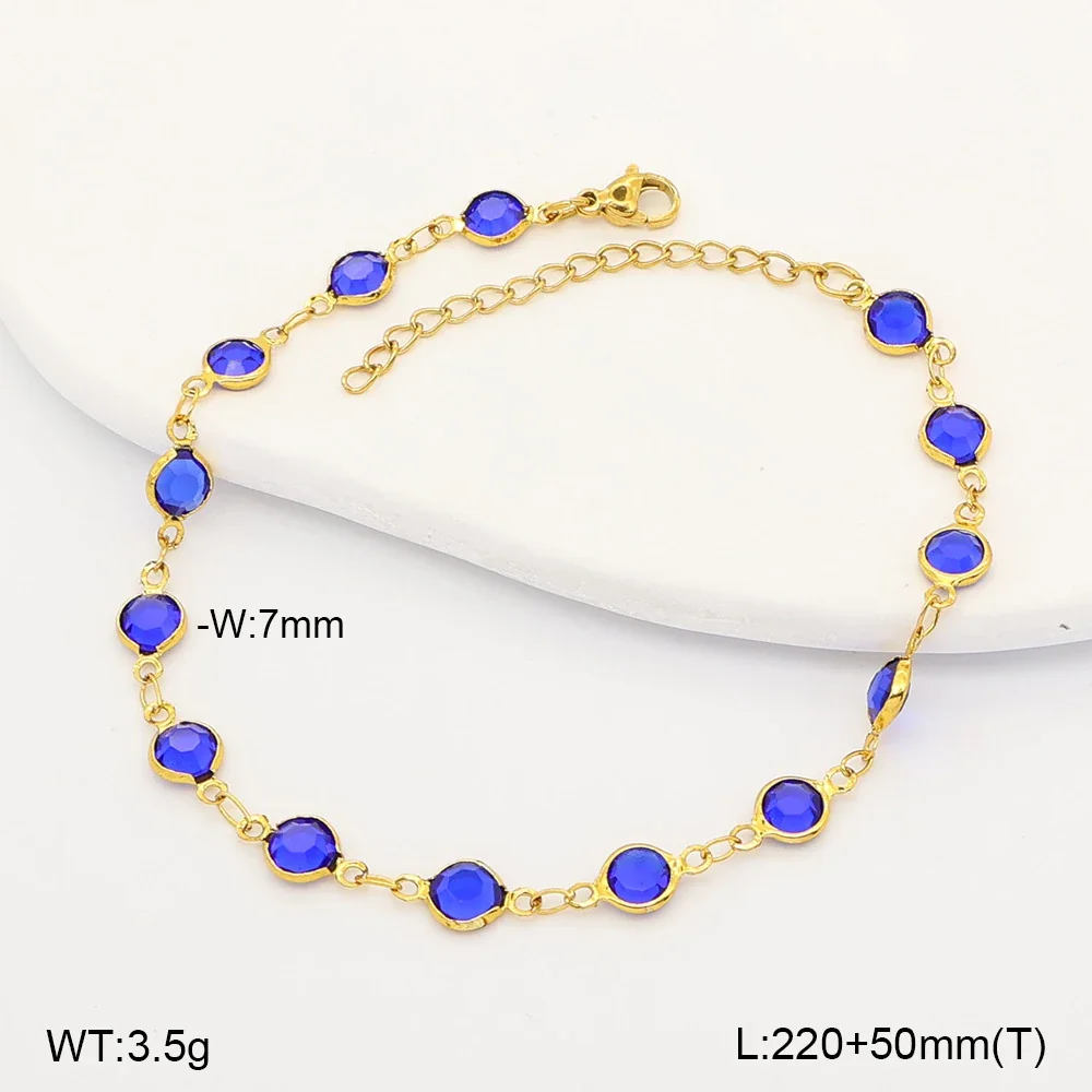Vibrant Stainless Steel Round Glass Bezel-Set Anklet - Blue