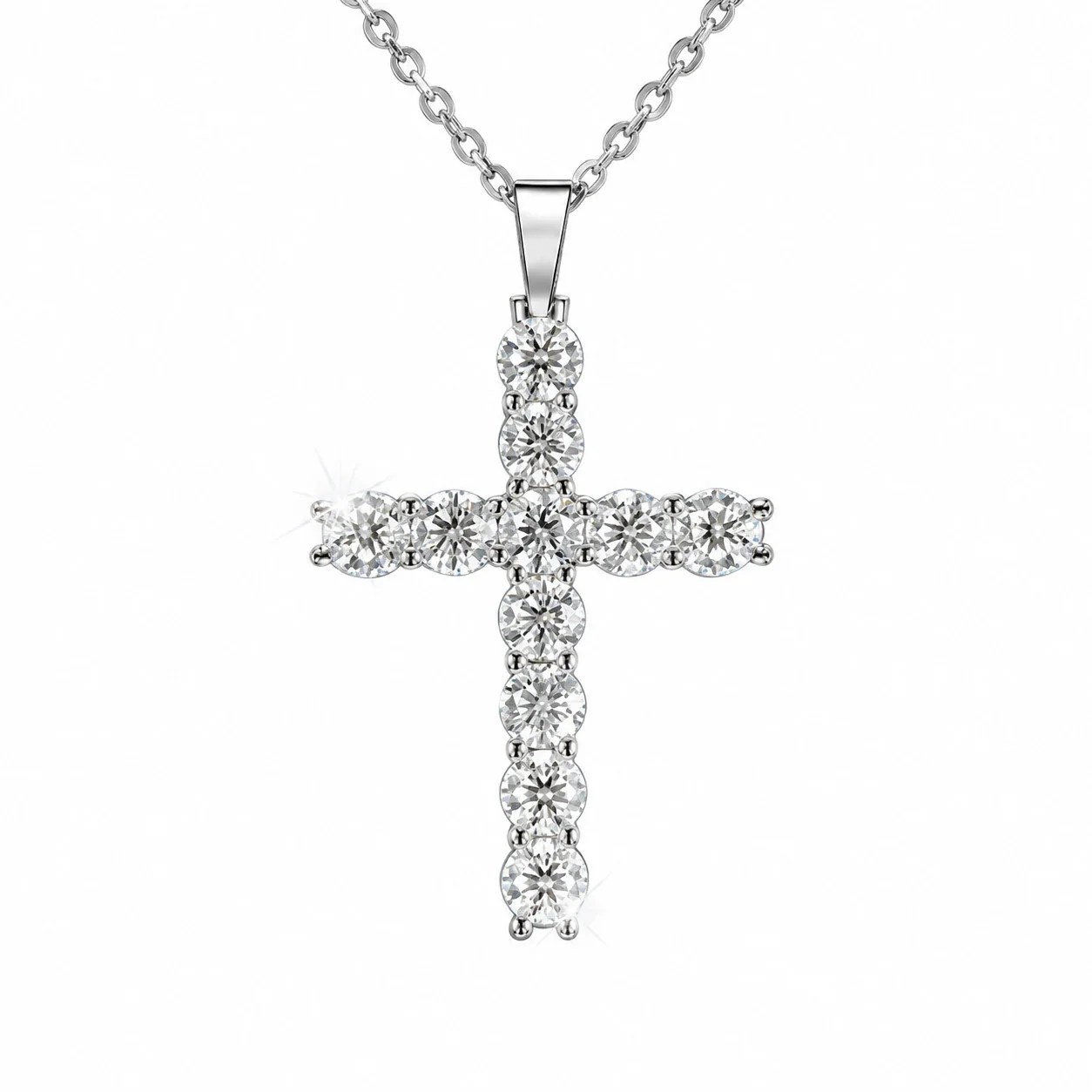 Luminous 925 Sterling Silver Round Prong-Set Cross Necklace